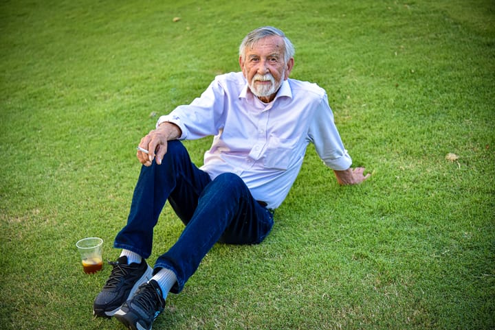 A guest relaxing on the grass