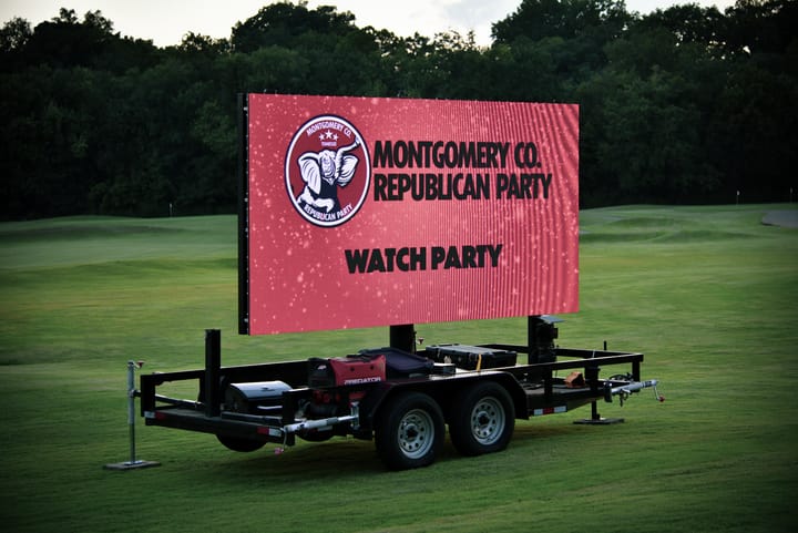 The Montgomery County Republican Party watch party sign
